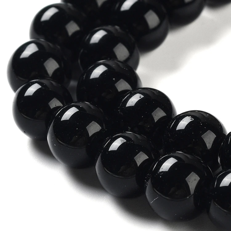 PER320 Perły szklane powlekane woskowane kule 10mm sznur 85szt czarne