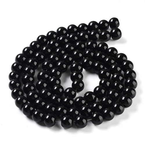 PER320 Perły szklane powlekane woskowane kule 10mm sznur 85szt czarne