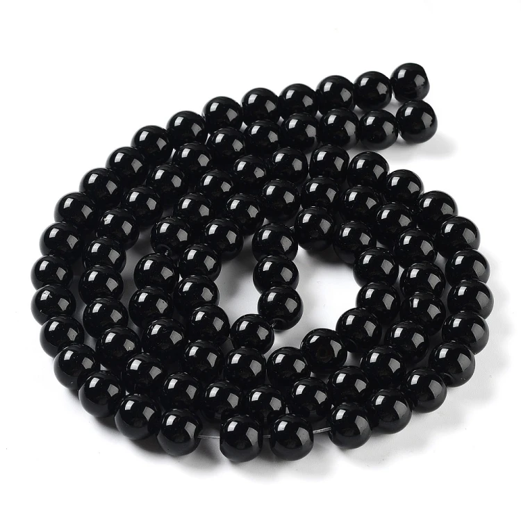 PER320 Perły szklane powlekane woskowane kule 10mm sznur 85szt czarne