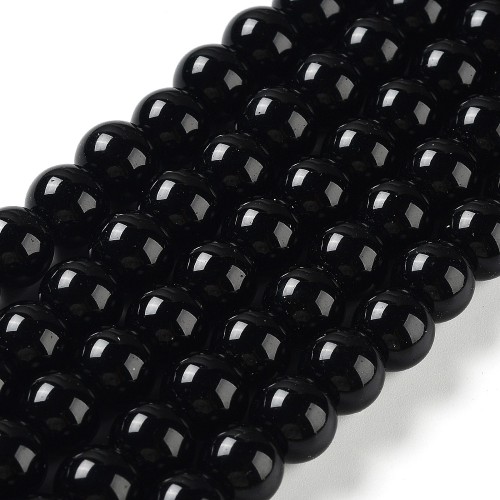 PER320 Perły szklane powlekane woskowane kule 10mm sznur 85szt czarne