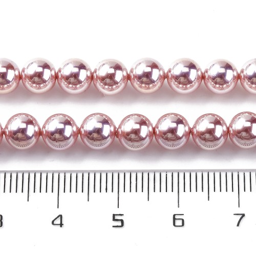 PER321 Perły szklane PREMIUM powlekane UV kule 6mm sznur 65szt różowe