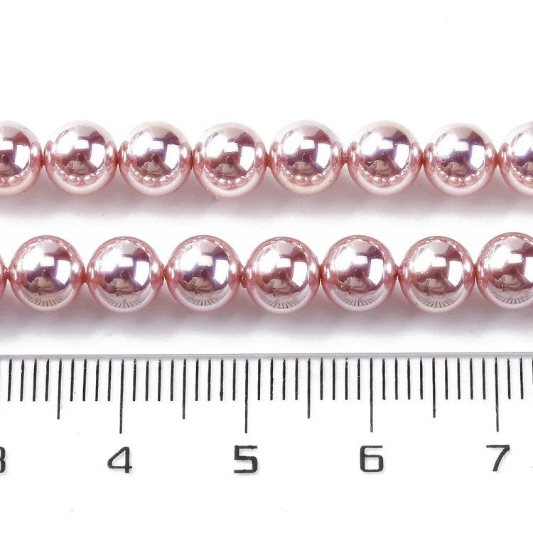PER321 Perły szklane PREMIUM powlekane UV kule 6mm sznur 65szt różowe
