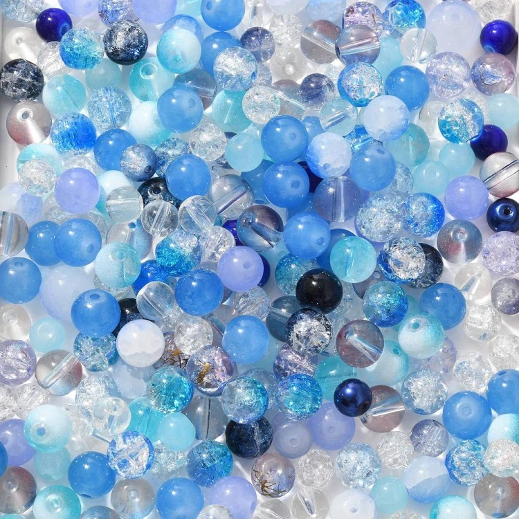 KS112 Koraliki szklane powlekane kule 8-10mm sznur 50g mix niebieskie