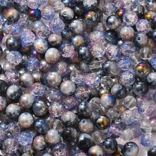 KS113 Koraliki szklane powlekane kule 8-10mm 50g mix szare