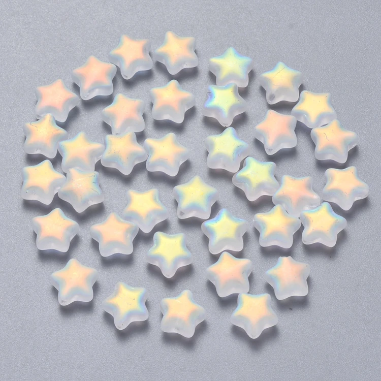 KS116 Koraliki szklane gwiazdki 8mm lakierowane 20szt szronione białe AB