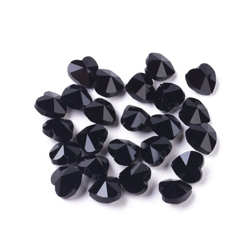 KSF146 Koraliki szklane fasetowane serca serduszka 10x10mm 5szt czarne