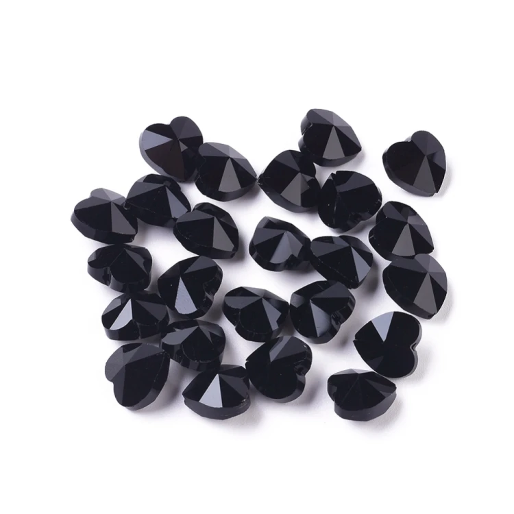 KSF146 Koraliki szklane fasetowane serca serduszka 10x10mm 5szt czarne