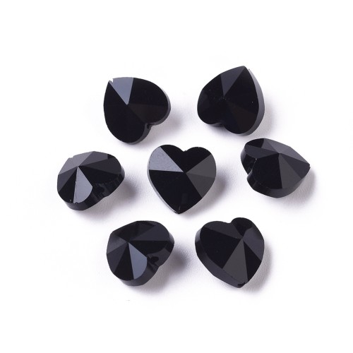 KSF146 Koraliki szklane fasetowane serca serduszka 10x10mm 5szt czarne