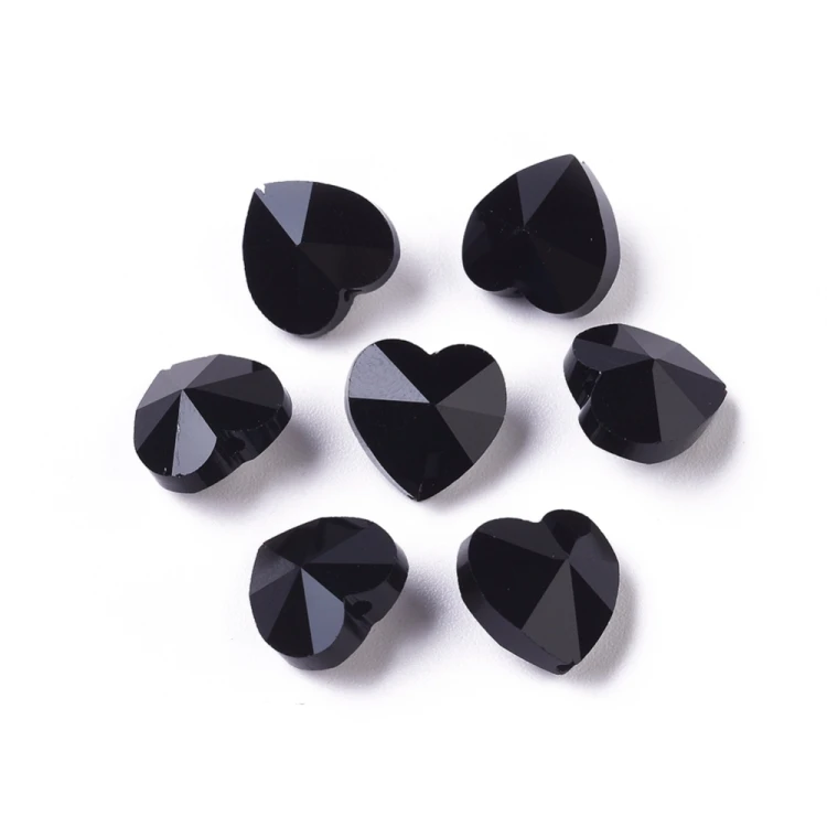 KSF146 Koraliki szklane fasetowane serca serduszka 10x10mm 5szt czarne