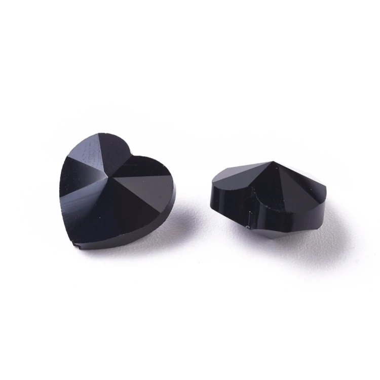 KSF146 Koraliki szklane fasetowane serca serduszka 10x10mm 5szt czarne