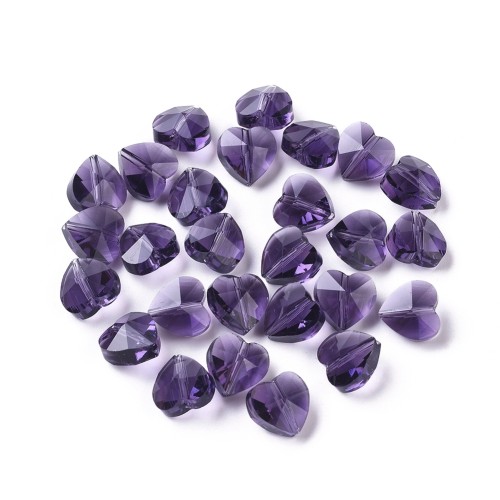 KSF147 Koraliki szklane fasetowane serca serduszka 10x10mm 5szt fioletowe