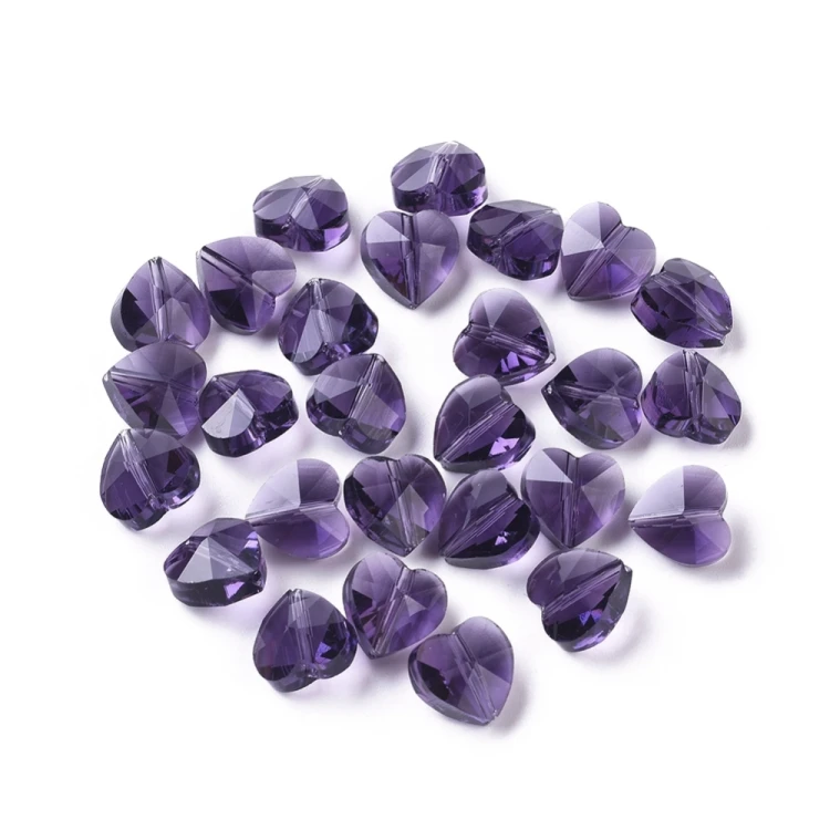 KSF147 Koraliki szklane fasetowane serca serduszka 10x10mm 5szt fioletowe