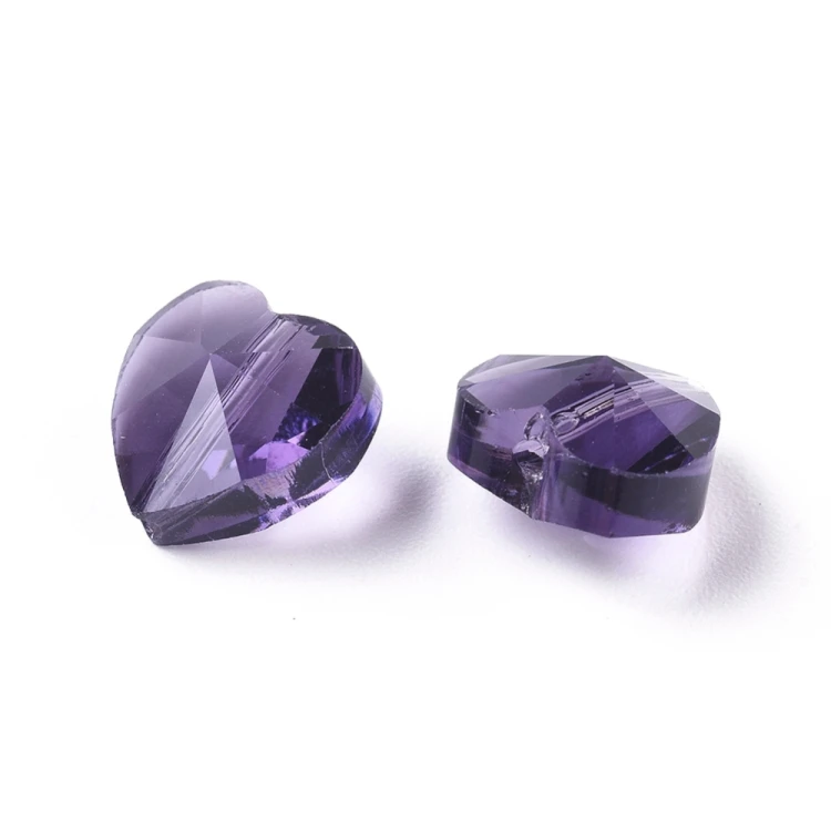 KSF147 Koraliki szklane fasetowane serca serduszka 10x10mm 5szt fioletowe