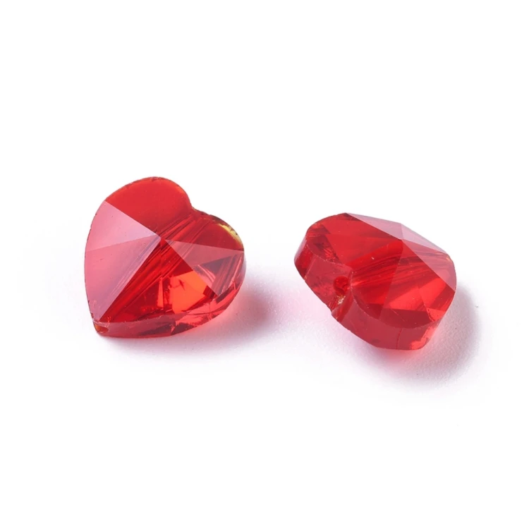 KSF148 Koraliki szklane fasetowane serca serduszka 10x10mm 5szt czerwone