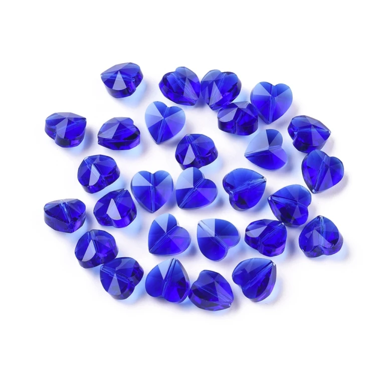 KSF149 Koraliki szklane fasetowane serca serduszka 10x10mm 5szt niebieskie