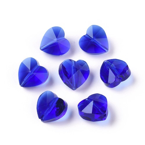 KSF149 Koraliki szklane fasetowane serca serduszka 10x10mm 5szt niebieskie