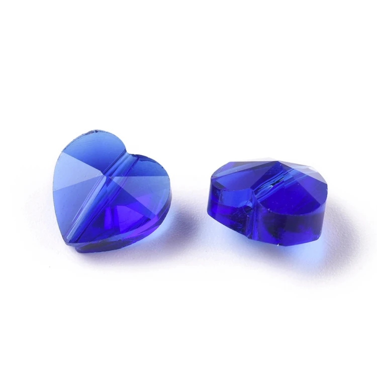 KSF149 Koraliki szklane fasetowane serca serduszka 10x10mm 5szt niebieskie