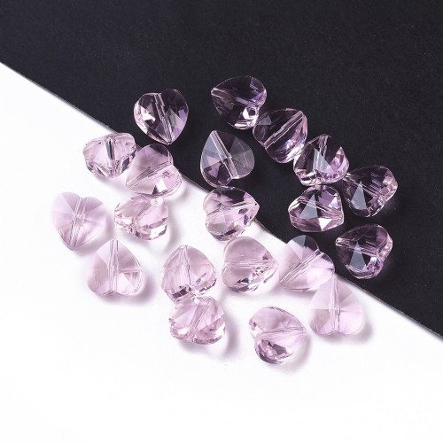 KSF151 Koraliki szklane fasetowane serca serduszka 10x10mm 5szt różowe