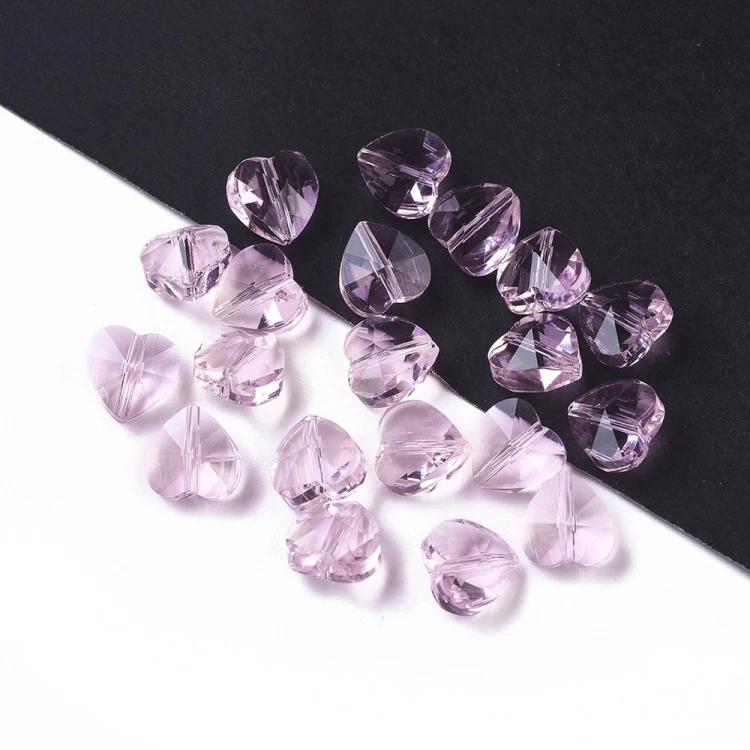 KSF151 Koraliki szklane fasetowane serca serduszka 10x10mm 5szt różowe