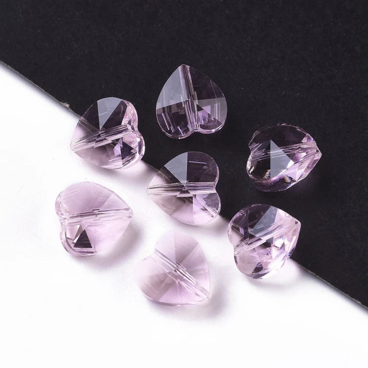 KSF151 Koraliki szklane fasetowane serca serduszka 10x10mm 5szt różowe