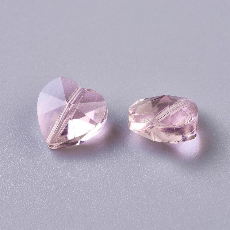 KSF151 Koraliki szklane fasetowane serca serduszka 10x10mm 5szt różowe