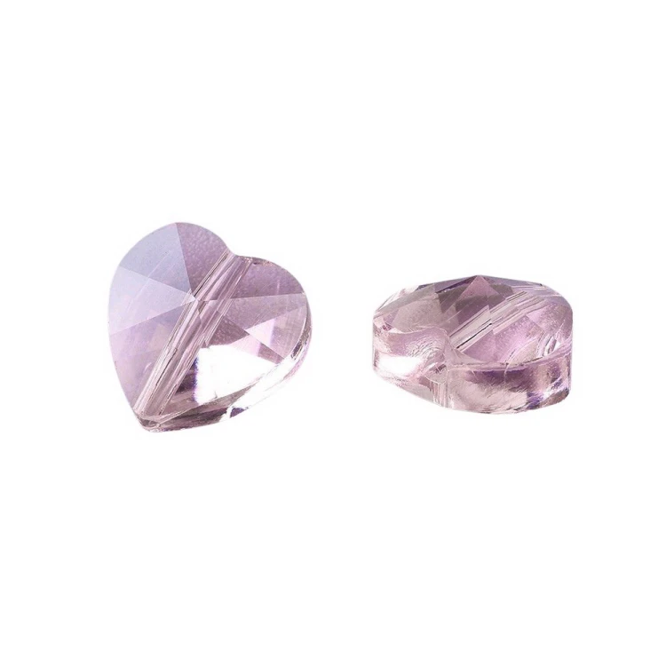 KSF151 Koraliki szklane fasetowane serca serduszka 10x10mm 5szt różowe