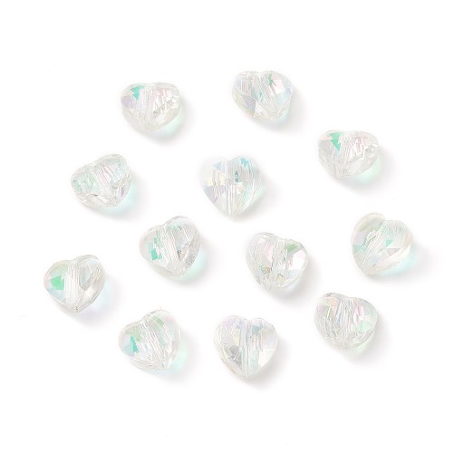 KSF152 Koraliki szklane fasetowane serca serduszka 10x10mm 5szt crystal AB
