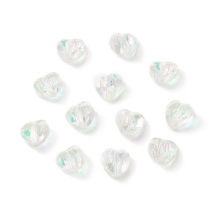 KSF152 Koraliki szklane fasetowane serca serduszka 10x10mm 5szt crystal AB