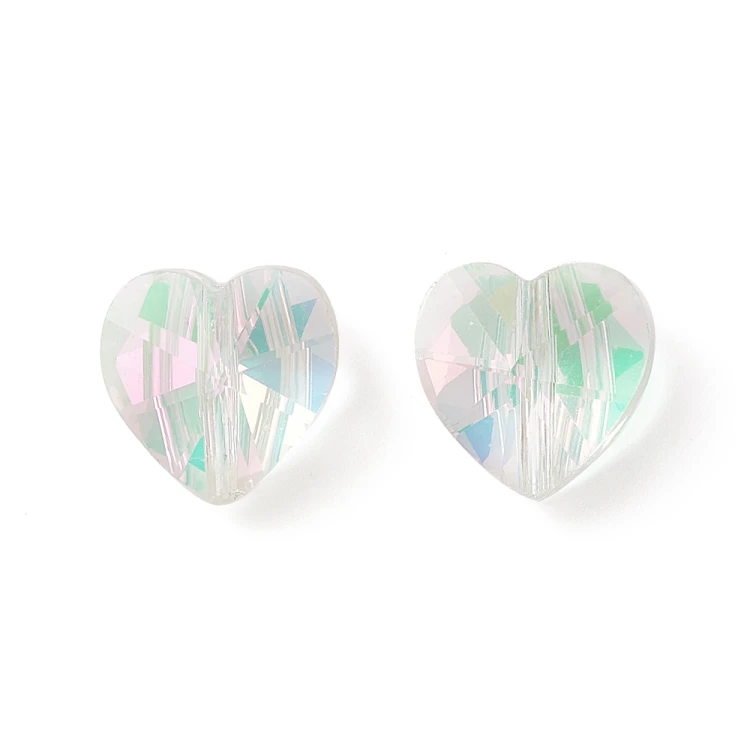 KSF152 Koraliki szklane fasetowane serca serduszka 10x10mm 5szt crystal AB