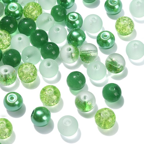 ZKOR58 Zestaw koraliki szklane kule 8mm 100szt mix zielone