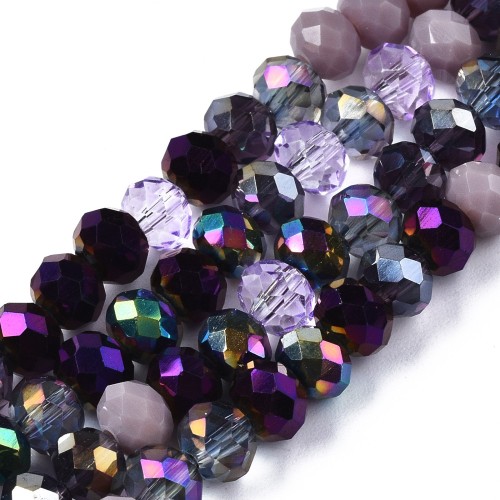 KFR214 Koraliki szklane rondelle 6x5mm kryształki fasetowane 90szt mix fioletowe
