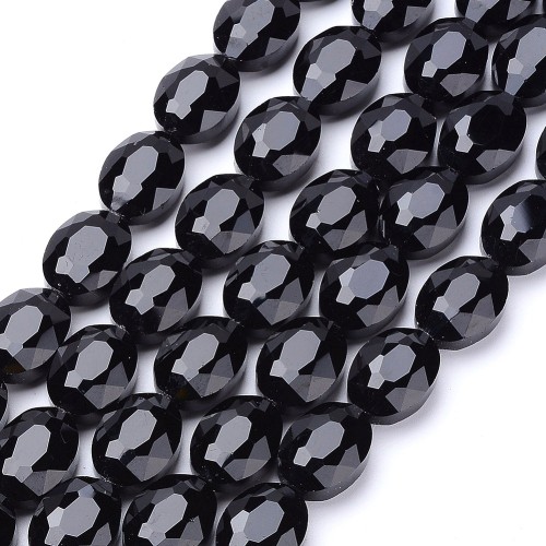 KSF155 Koraliki szklane fasetowane owalne 12x16mm sznur 20szt czarne
