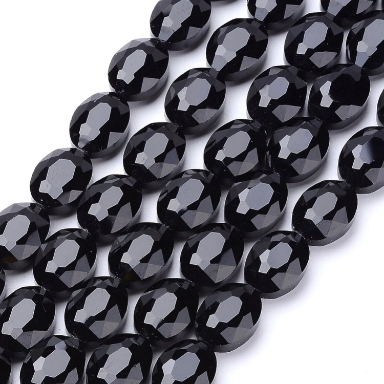 KSF155 Koraliki szklane fasetowane owalne 12x16mm sznur 20szt czarne