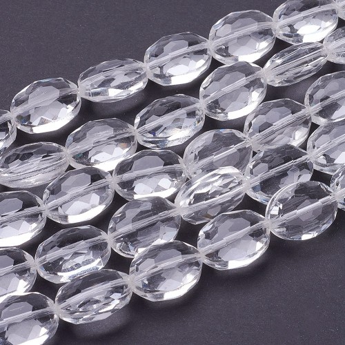 KSF156 Koraliki szklane fasetowane owalne 12x16mm sznur 20szt crystal