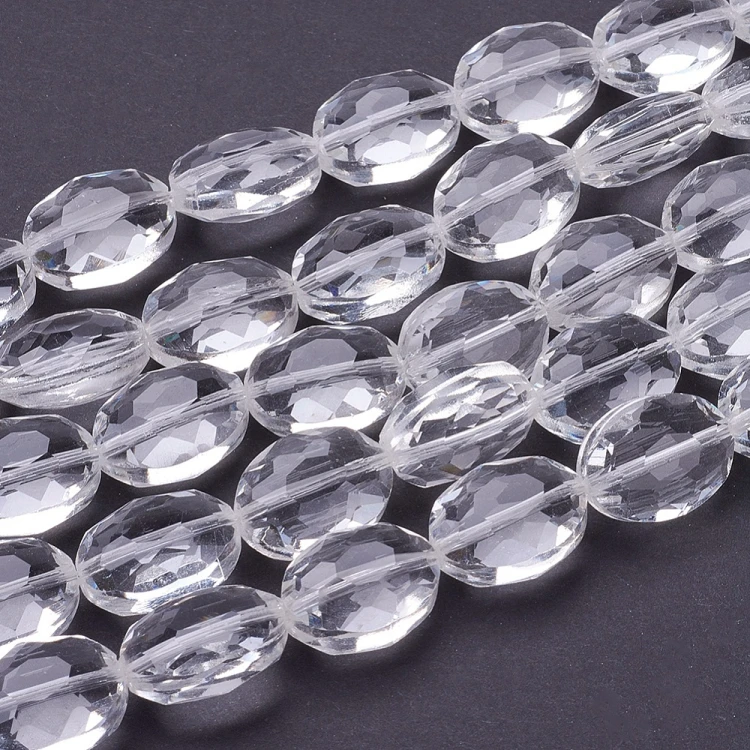 KSF156 Koraliki szklane fasetowane owalne 12x16mm sznur 20szt crystal