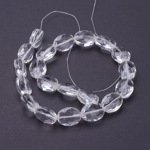 KSF156 Koraliki szklane fasetowane owalne 12x16mm sznur 20szt crystal