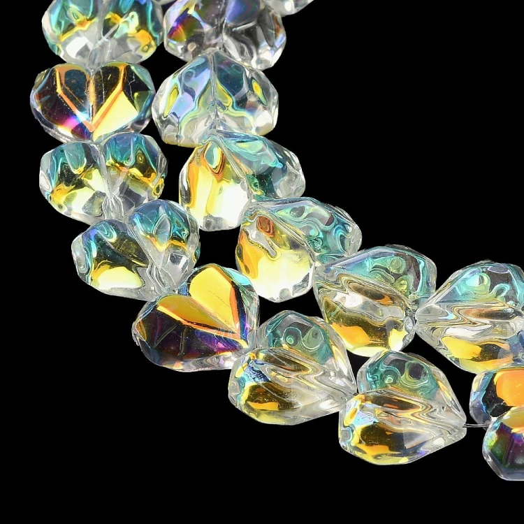 KSF157 Koraliki szklane fasetowane serca serduszka 15x13mm sznur 50szt crystal AB
