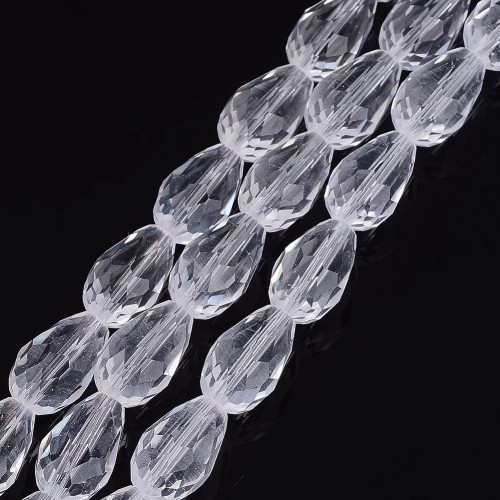 KSF156 Koraliki szklane fasetowane kropla 10x15mm sznur 48szt crystal