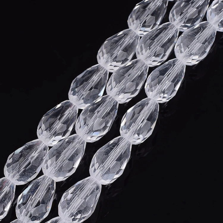 KSF156 Koraliki szklane fasetowane kropla 10x15mm sznur 48szt crystal