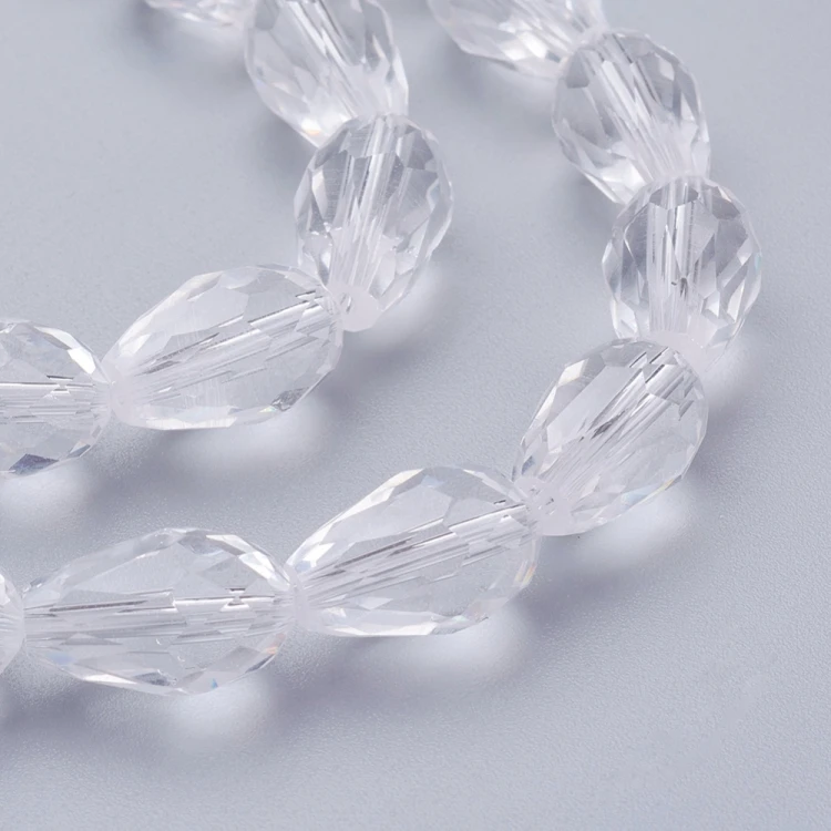 KSF156 Koraliki szklane fasetowane kropla 10x15mm sznur 48szt crystal
