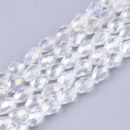 KSF160 Koraliki szklane fasetowane kropla 6x8mm sznur 65szt crystal AB
