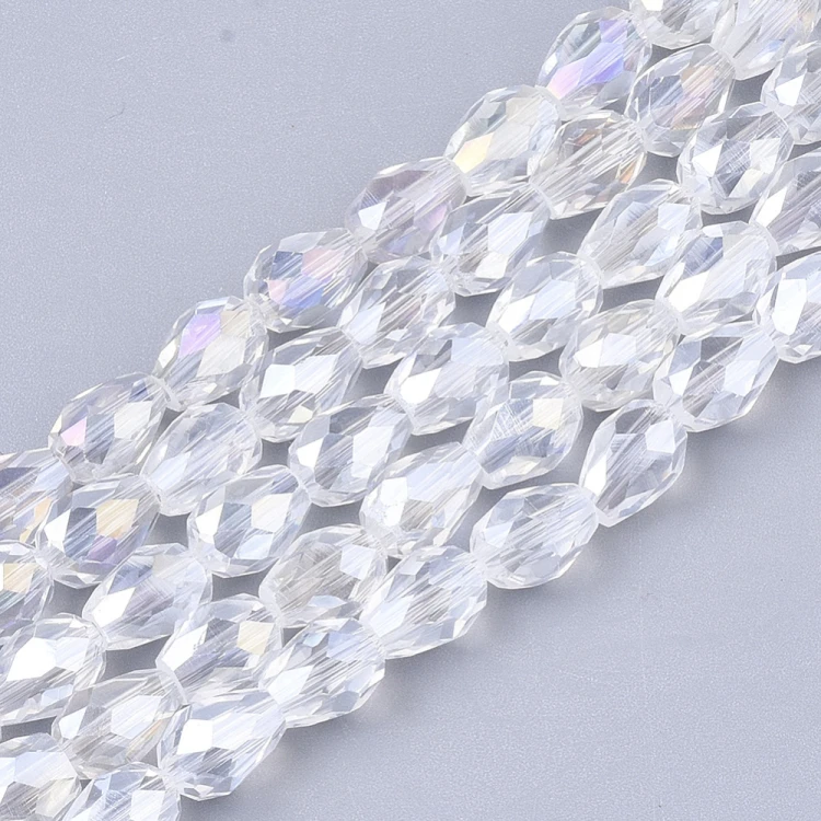 KSF160 Koraliki szklane fasetowane kropla 6x8mm sznur 65szt crystal AB