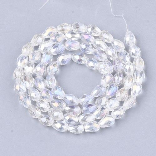KSF160 Koraliki szklane fasetowane kropla 6x8mm sznur 65szt crystal AB