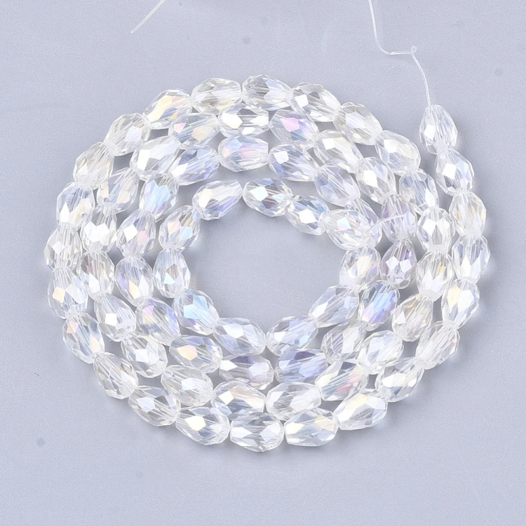KSF160 Koraliki szklane fasetowane kropla 6x8mm sznur 65szt crystal AB