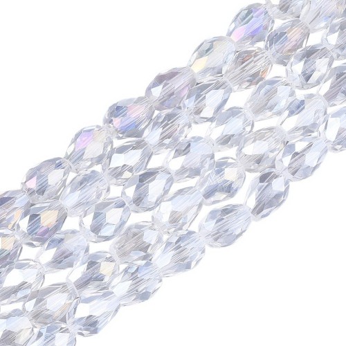 KSF160 Koraliki szklane fasetowane kropla 6x8mm sznur 65szt crystal AB