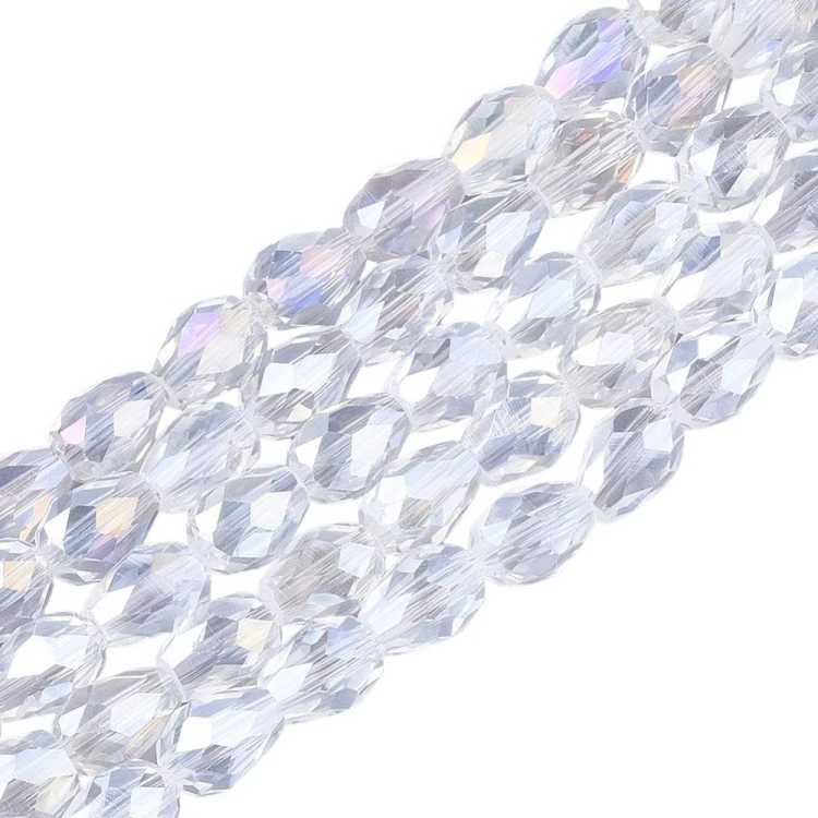 KSF160 Koraliki szklane fasetowane kropla 6x8mm sznur 65szt crystal AB