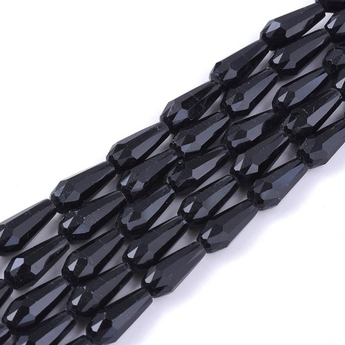 KSF161 Koraliki szklane fasetowane kropla 4x10mm sznur 70szt czarne
