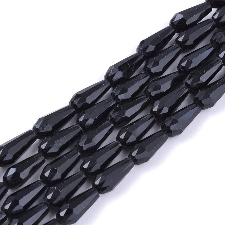 KSF161 Koraliki szklane fasetowane kropla 4x10mm sznur 70szt czarne