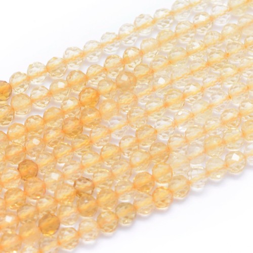 CTR15 Cytryn kamień naturalny fasetowany koraliki kule 3mm-3,5mm sznur 125szt.