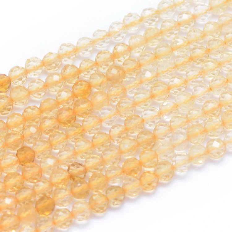 CTR15 Cytryn kamień naturalny fasetowany koraliki kule 3mm-3,5mm sznur 125szt.